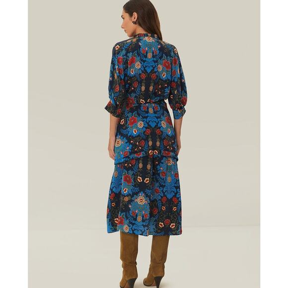 $298 NWT FARM RIO Blue & Red Arabesque Floral Midi Dress –  Medium - Picture 11 of 15